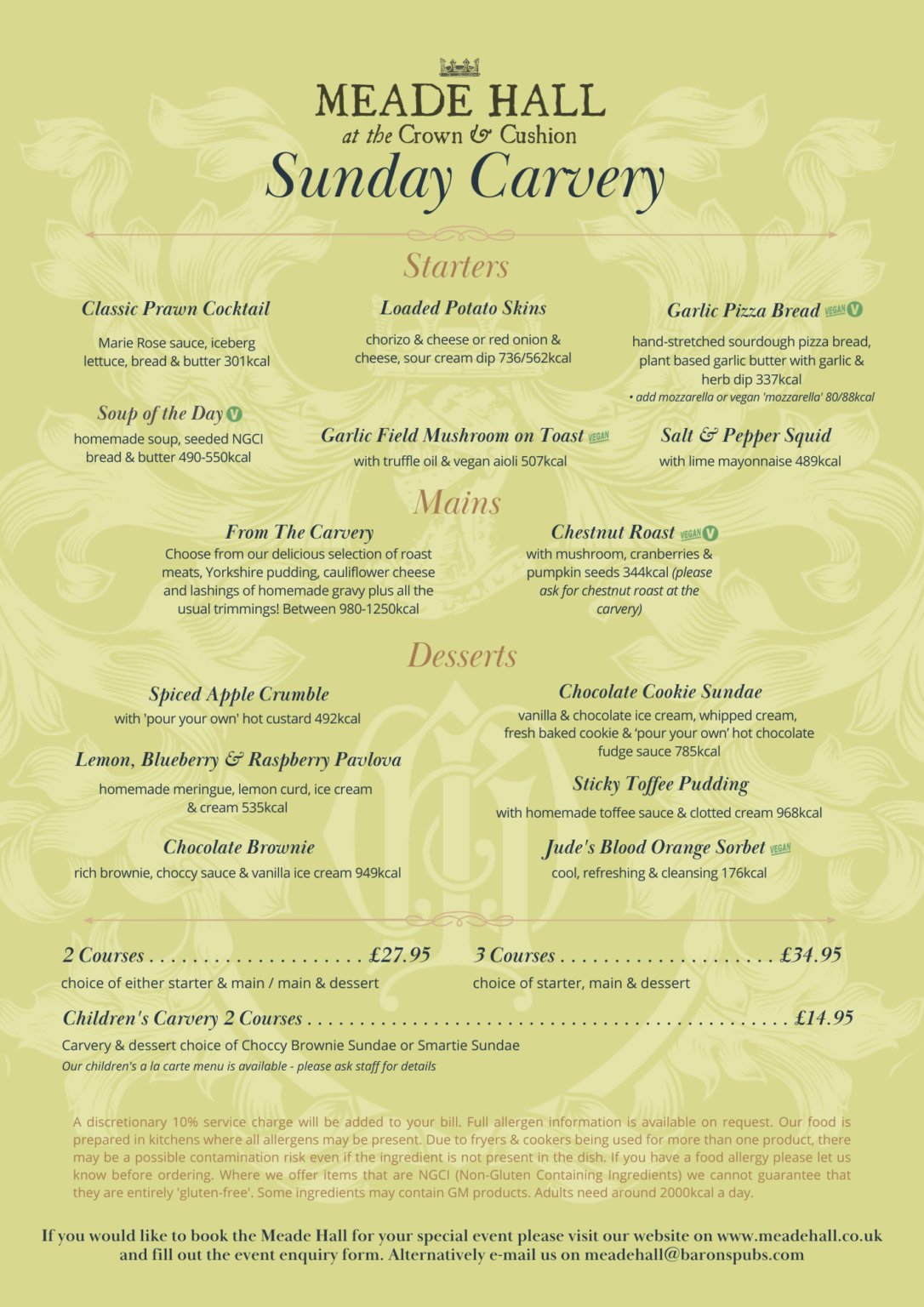 Sunday Carvery at Meade Hall Meade Hall at The Crown & Cushion